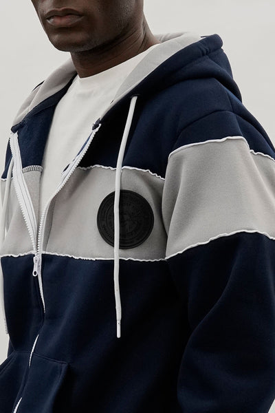 Super Triple Goose Colour Block Zip Up Hoodie - Navy - Mens Hoodies & Sweatshirts - International Clothiers