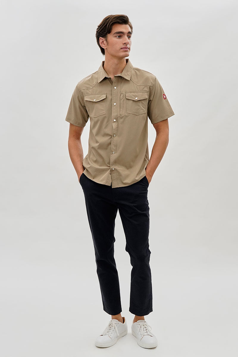 Canada Weather Gear Short Sleeve Snap Button Casual Shirt - Beige - Mens Casual Shirts - International Clothiers