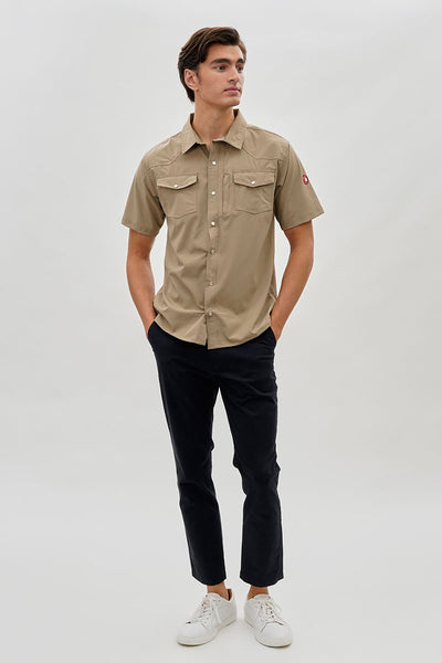 Canada Weather Gear Short Sleeve Snap Button Casual Shirt - Beige - Mens Casual Shirts - International Clothiers