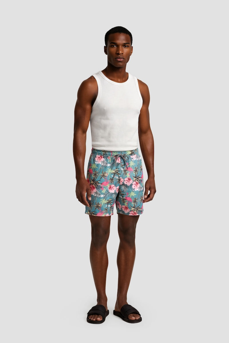 Tropical Print Swim Shorts With Drawstrings - Multi