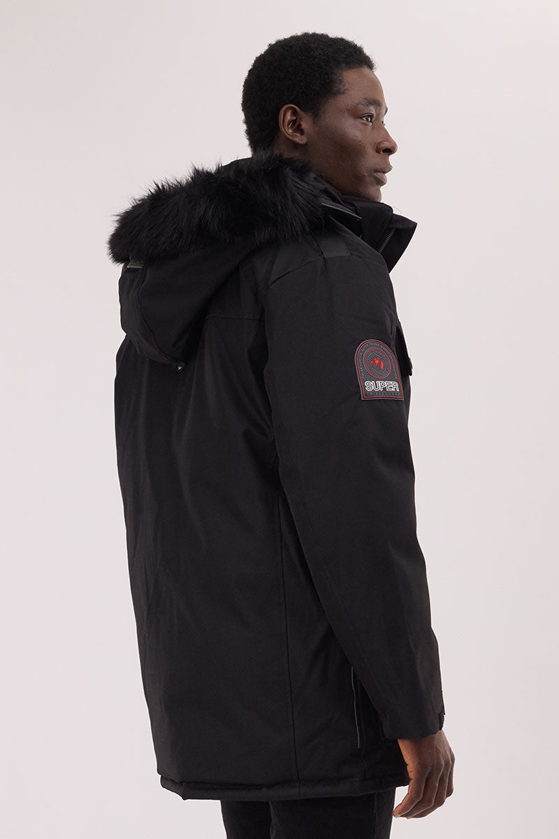 Super Triple Goose Faux Fur Lined Parka Jacket - Black - Mens Parka Jackets - International Clothiers