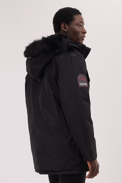 Super Triple Goose Faux Fur Lined Parka Jacket - Black - Mens Parka Jackets - International Clothiers