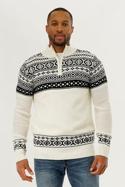 Canada Weather Gear 1/4 Zip Striped Pullover Sweater - White - Mens Pullover Sweaters - International Clothiers