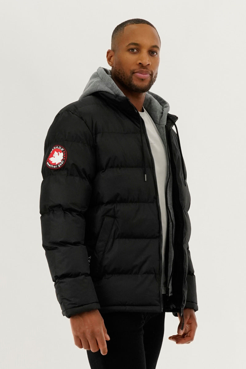 Canada Weather Gear Fleece Hood Puffer Bomber Jacket - Black - Mens Bomber Jackets - International Clothiers