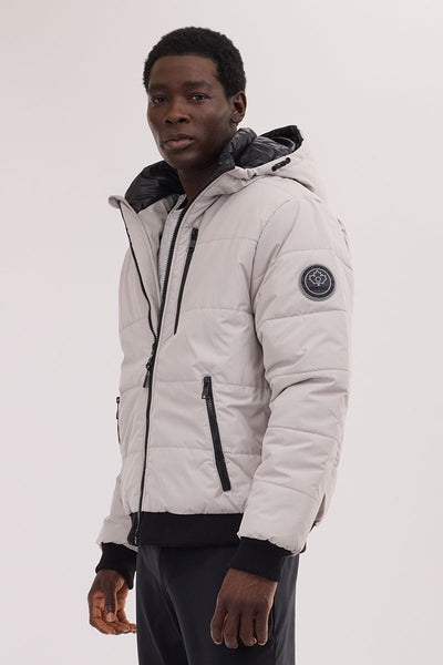 Oppenheimer Hooded Puffer Bomber Jacket - Stone - Mens Bomber Jackets - International Clothiers