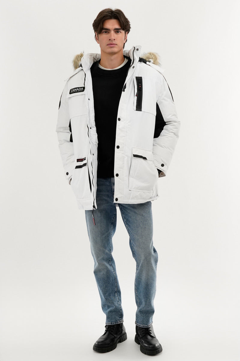 Canada Weather Gear Faux Fur Lined Arctic Parka Jacket - White - Mens Parka Jackets - International Clothiers