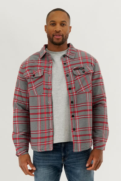 Canada Weather Gear Plaid Plush Lined Lightweight Jacket - Grey - Mens Lightweight Jackets - International Clothiers