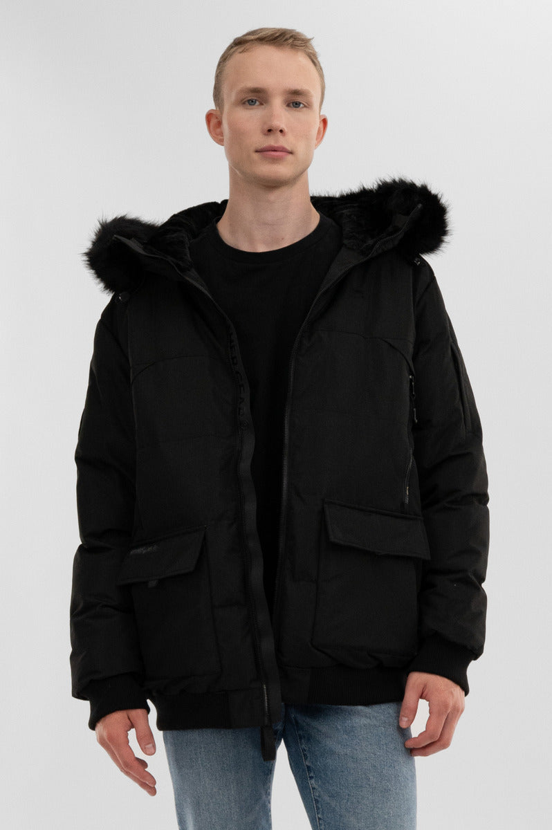 Canada Weather Gear Faux Fur Trim Bomber Jacket - Black - Mens Bomber Jackets - International Clothiers