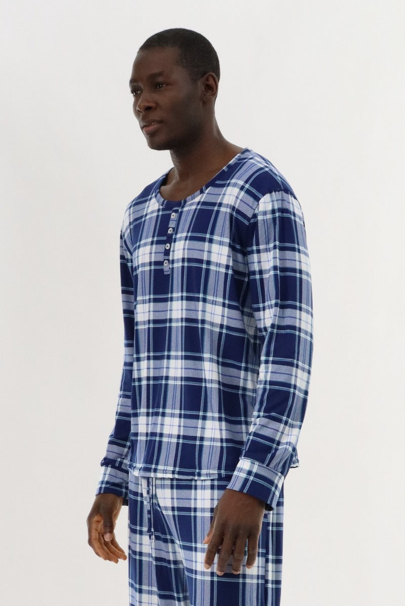 Canada Weather Gear Long Sleeve Printed Pajama Top - Blue - Mens Pajamas - International Clothiers