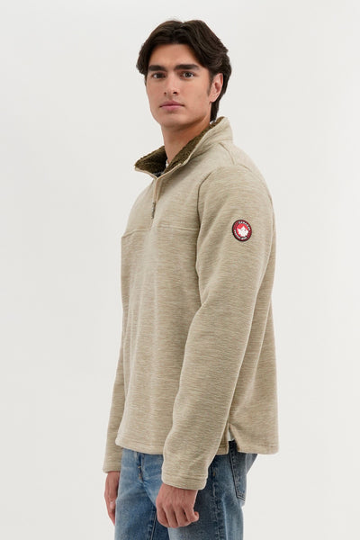 Canada Weather Gear Sherpa Lined 1/4 Zip Pullover Sweater - Beige - Mens Pullover Sweaters - International Clothiers