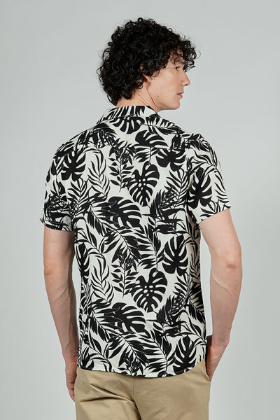Kenneth Blake Leaf Print Basic Button Up Casual Shirt - White