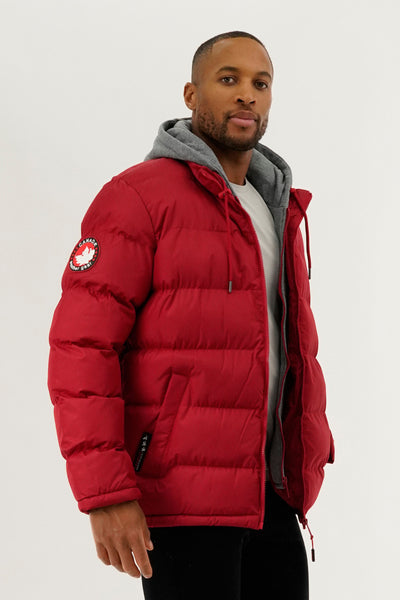Canada Weather Gear Fleece Hood Puffer Bomber Jacket - Red - Mens Bomber Jackets - International Clothiers