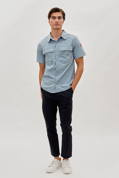 Canada Weather Gear Short Sleeve Button Up Casual Shirt - Blue - Mens Casual Shirts - International Clothiers