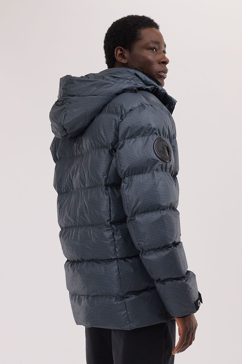 Canada Weather Gear Grid Pattern Puffer Parka Jacket - Blue - Mens Parka Jackets - International Clothiers