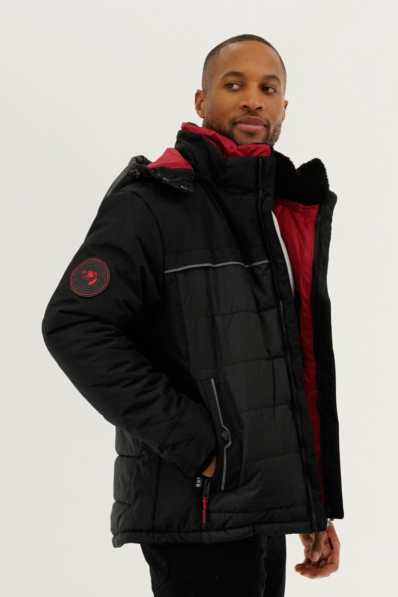 Super Triple Goose Contrast Lining Puffer Bomber Jacket - Red - Mens Bomber Jackets - International Clothiers