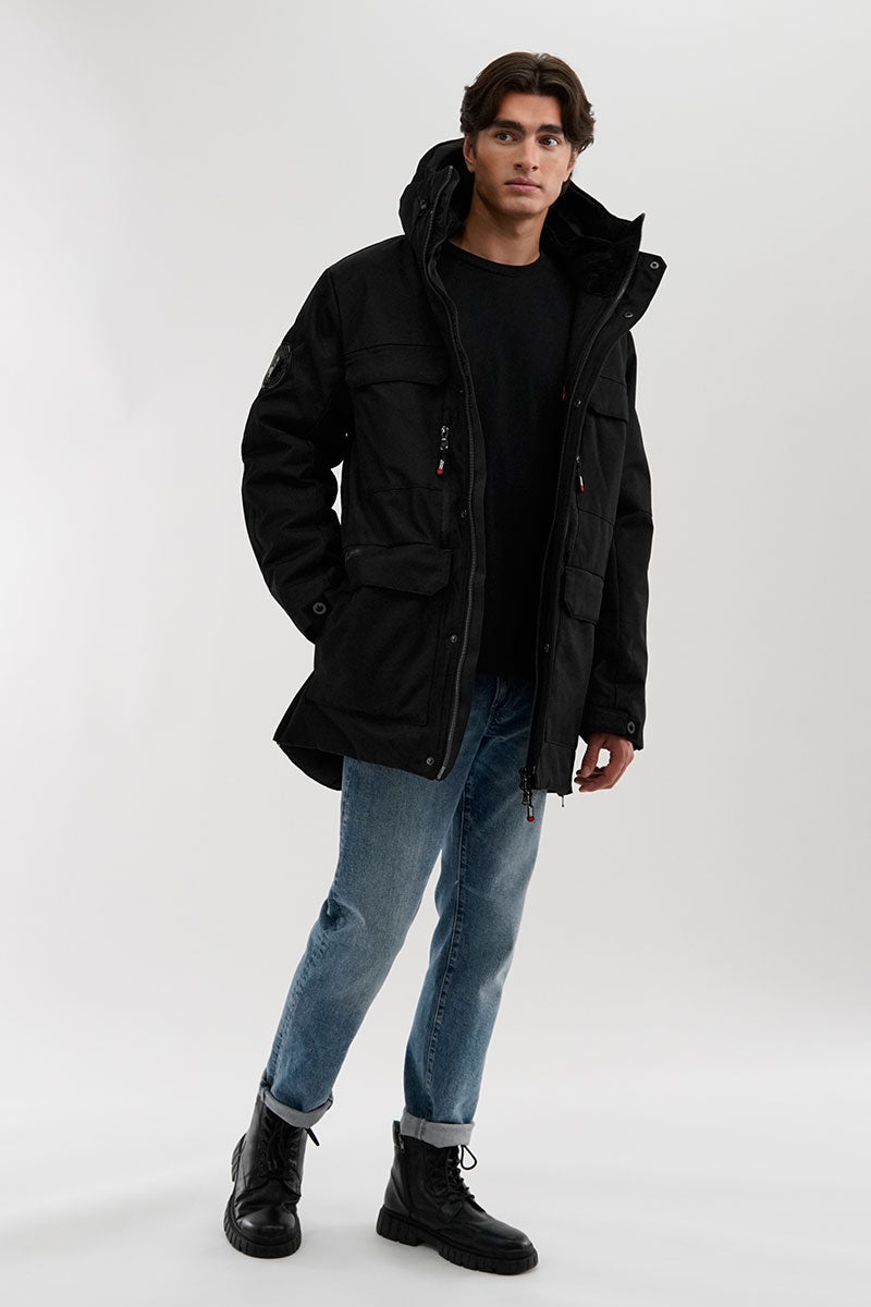 Canada Weather Gear Faux Fur Lined Hood Parka Jacket - Black - Mens Parka Jackets - International Clothiers