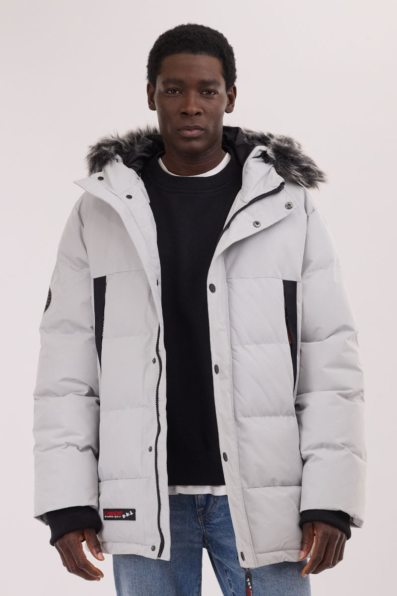 Canada Weather Gear Faux Fur Trim Puffer Parka Jacket - Stone - Mens Parka Jackets - International Clothiers