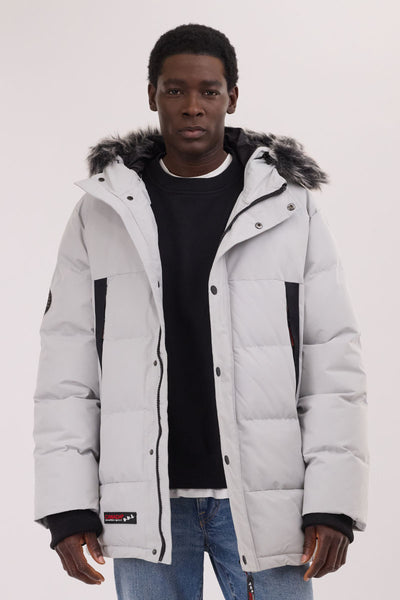 Canada Weather Gear Faux Fur Trim Puffer Parka Jacket - Stone - Mens Parka Jackets - International Clothiers