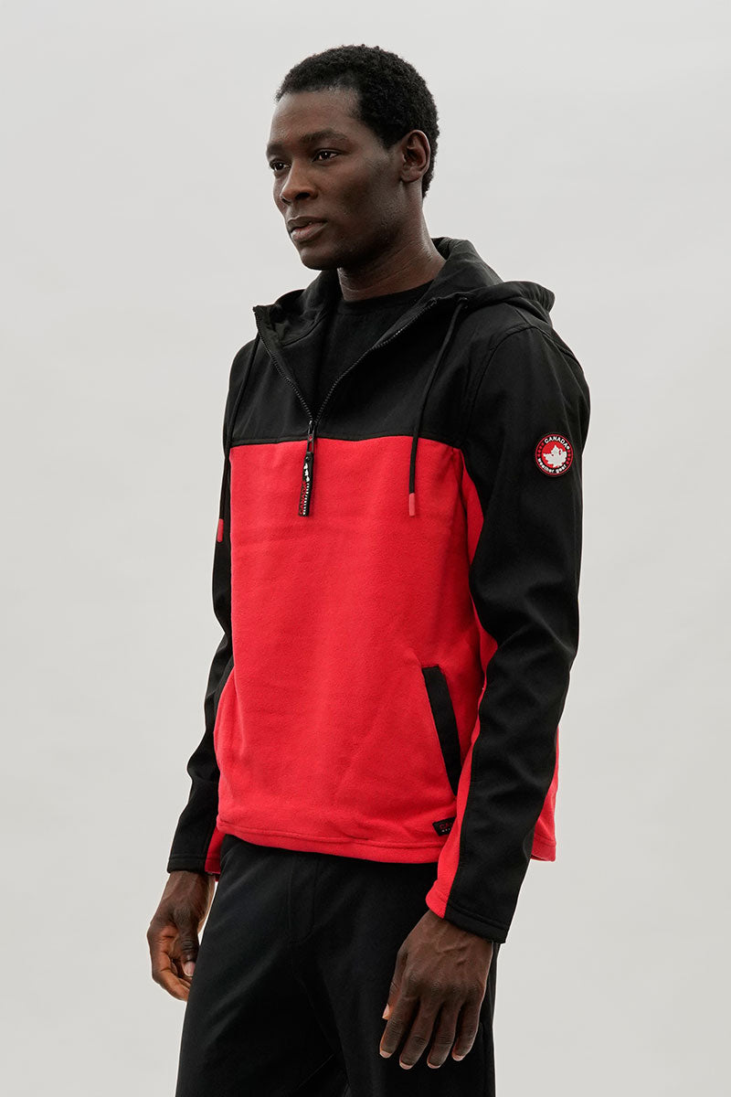 Canada Weather Gear Colour Block Half Zip Hoodie - Red - Mens Hoodies & Sweatshirts - International Clothiers