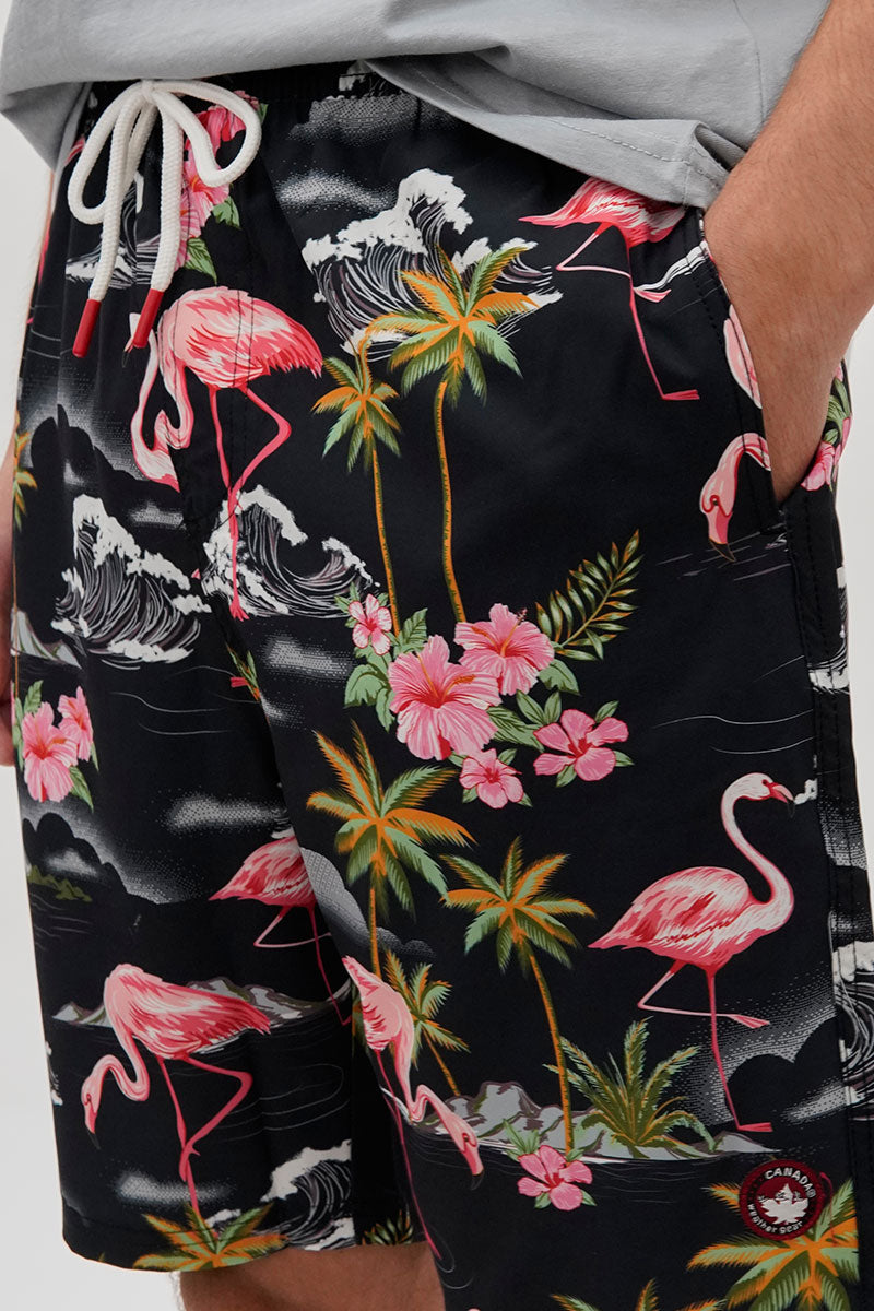 Canada Weather Gear Tropical Print Swim Shorts - Black - Mens Shorts & Capris - International Clothiers
