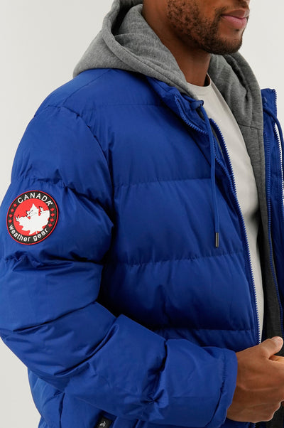 Canada Weather Gear Fleece Hood Puffer Bomber Jacket - Blue - Mens Bomber Jackets - International Clothiers