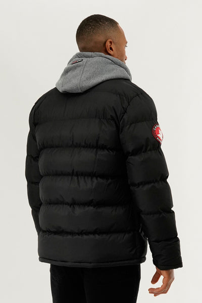 Canada Weather Gear Fleece Hood Puffer Bomber Jacket - Black - Mens Bomber Jackets - International Clothiers