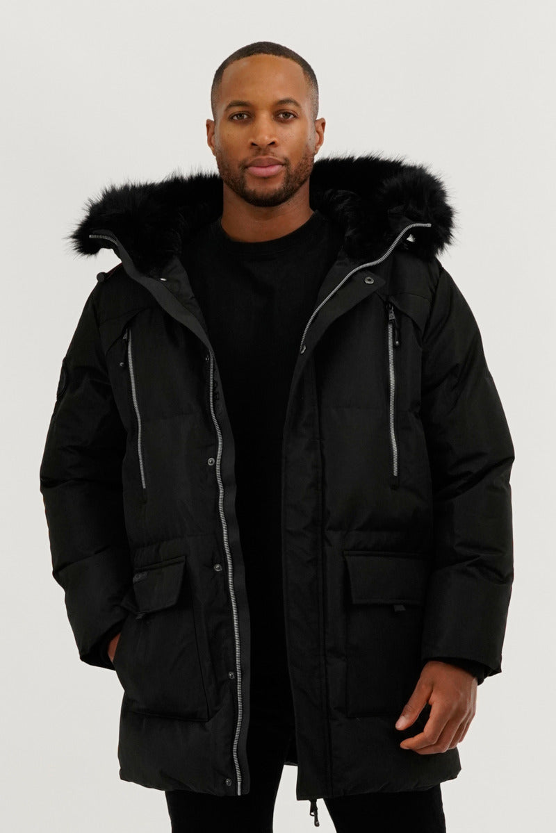 Canada Weather Gear Faux Fur Backpack Strap Parka Jacket - Black - Mens Parka Jackets - International Clothiers