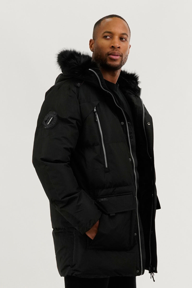 Canada Weather Gear Faux Fur Backpack Strap Parka Jacket - Black - Mens Parka Jackets - International Clothiers