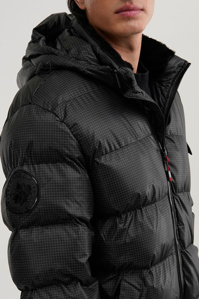 Canada Weather Gear Grid Pattern Puffer Parka Jacket - Black - Mens Parka Jackets - International Clothiers