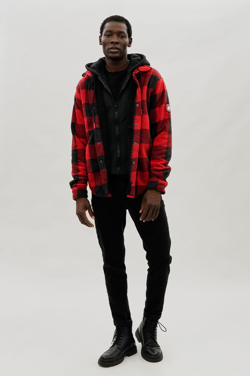 Plaid Sherpa Lined Lightweight Jacket - Red