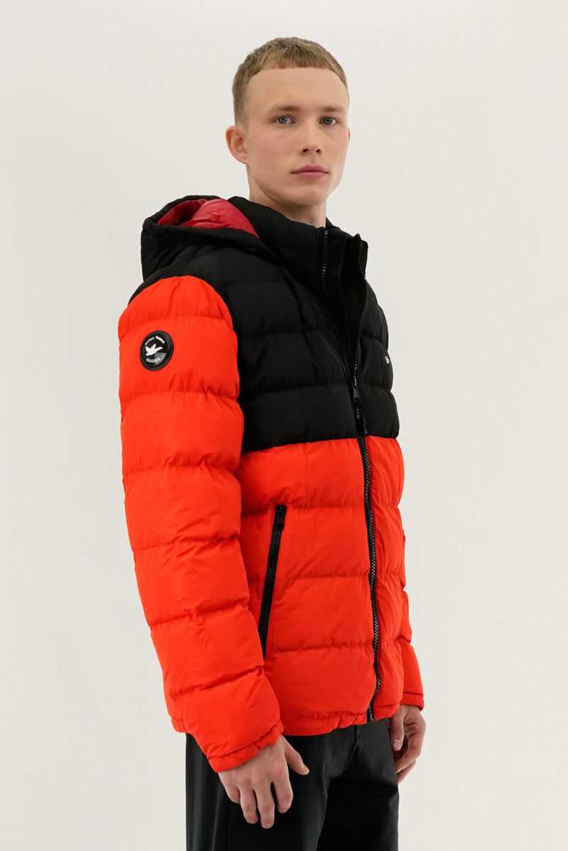 Super Triple Goose Colour Block Puffer Bomber Jacket - Orange - Mens Bomber Jackets - International Clothiers