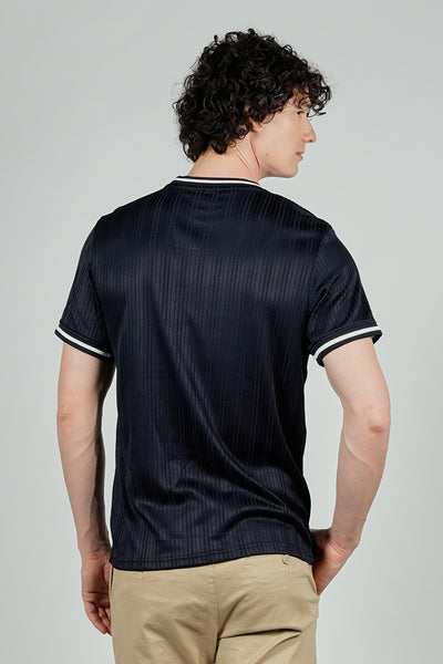 For Him London Stripe Detail Ribbed Crewneck Tee - Navy