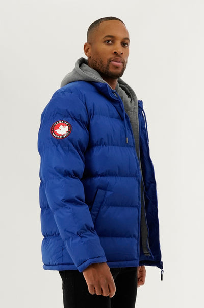 Canada Weather Gear Fleece Hood Puffer Bomber Jacket - Blue - Mens Bomber Jackets - International Clothiers