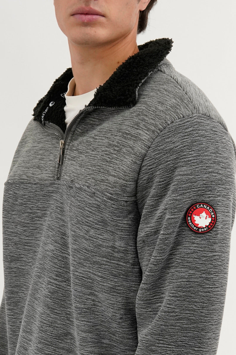 Canada Weather Gear Sherpa Lined 1/4 Zip Pullover Sweater - Grey - Mens Pullover Sweaters - International Clothiers