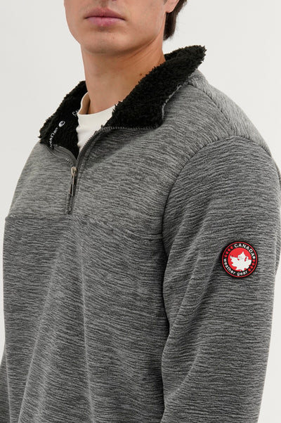 Canada Weather Gear Sherpa Lined 1/4 Zip Pullover Sweater - Grey - Mens Pullover Sweaters - International Clothiers