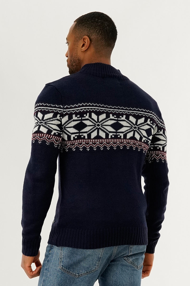 Canada Weather Gear 1/4 Zip Printed Pullover Sweater - Navy - Mens Pullover Sweaters - International Clothiers
