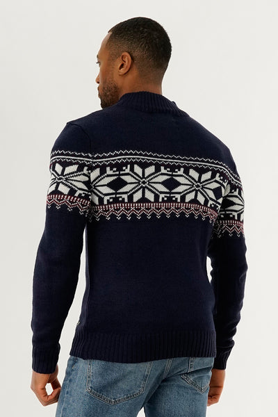 Canada Weather Gear 1/4 Zip Printed Pullover Sweater - Navy - Mens Pullover Sweaters - International Clothiers