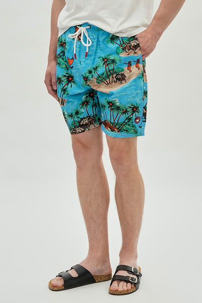 Canada Weather Gear Tropical Print Swim Shorts - Turquoise - Mens Shorts & Capris - International Clothiers