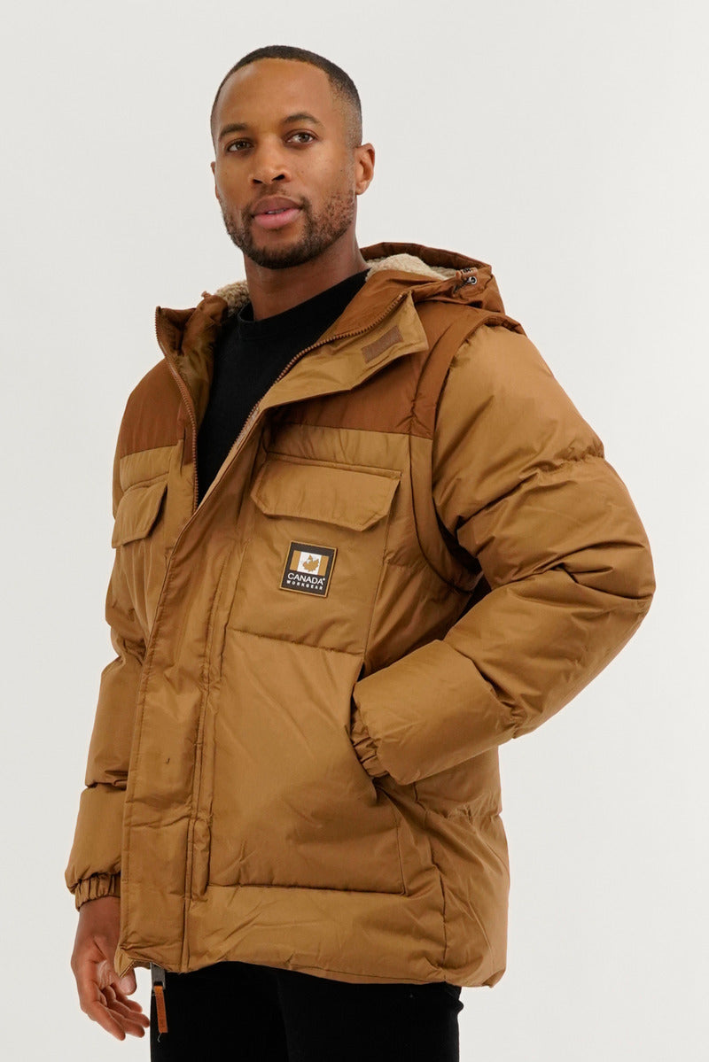 Canada Work Gear Removable Sleeve Parka Jacket - Camel - Mens Parka Jackets - International Clothiers