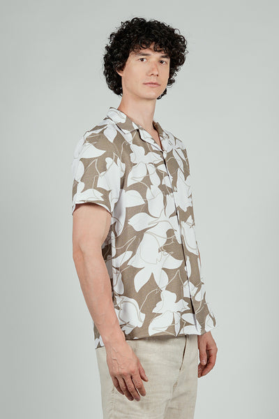 Kenneth Blake Floral Basic Button Up Casual Shirt - Taupe
