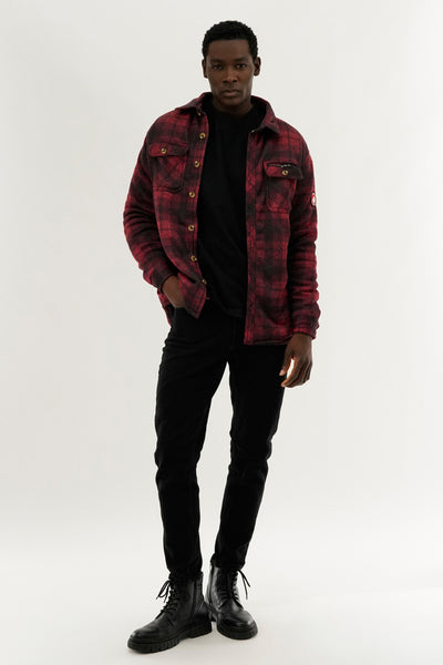 Canada Weather Gear Tartan Print Sherpa Lined Lightweight Jacket - Red - Mens Lightweight Jackets - International Clothiers