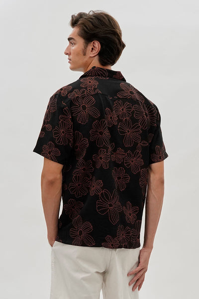 Saints Studio Floral Camp Collar Casual Shirt - Black - Mens Casual Shirts - International Clothiers