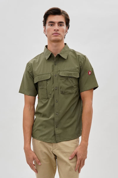 Canada Weather Gear Short Sleeve Button Up Casual Shirt - Olive - Mens Casual Shirts - International Clothiers