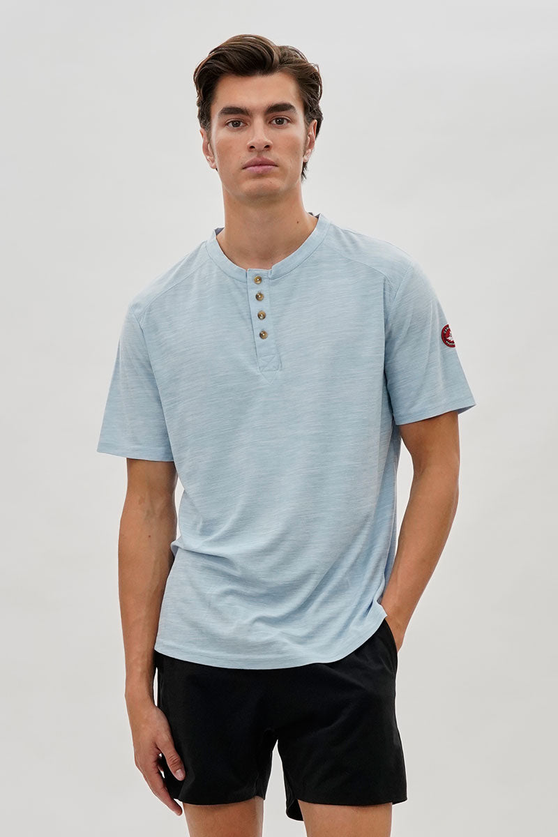Canada Weather Gear Short Sleeve Henley Tee - Blue - Mens Tees & Tank Tops - International Clothiers