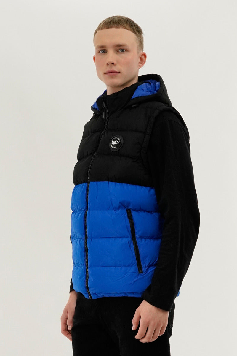 Super Triple Goose Colour Block Hooded Vest - Blue - Mens Vests - International Clothiers
