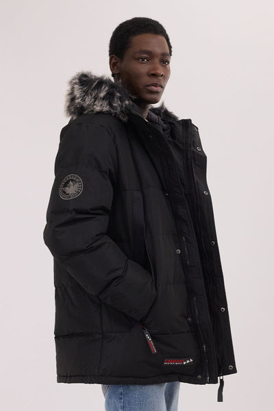 Canada Weather Gear Faux Fur Trim Puffer Parka Jacket - Black - Mens Parka Jackets - International Clothiers