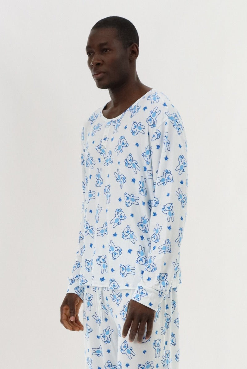 Canada Weather Gear Long Sleeve Teddy Bear Pajama Top - White - Mens Pajamas - International Clothiers