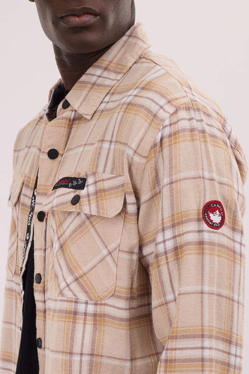 Canada Weather Gear Plaid Button Up Casual Shirt - Cream - Mens Casual Shirts - International Clothiers