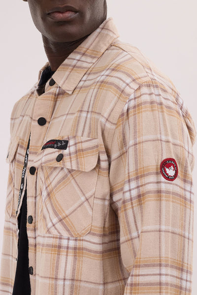 Canada Weather Gear Plaid Button Up Casual Shirt - Cream - Mens Casual Shirts - International Clothiers