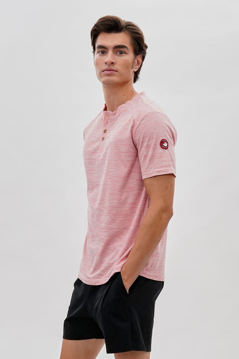 Canada Weather Gear Short Sleeve Henley Tee - Pink - Mens Tees & Tank Tops - International Clothiers